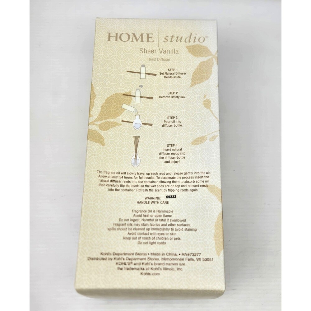 HOME studio Sheer Vanilla Reed Diffuser Set Diffuser Fragrance Reeds NEW in Box - Picture 6 of 10